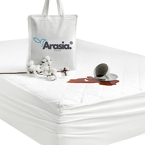 ARASIA Matratzenschoner 180x200 cm weiß & Spannbettlaken 2in1 Baumwolle Nässeschutz wasserdicht Bettauflagen Inkontinenz Matratzenauflage geräuschlos für Boxspringbett geeignet von Arasia