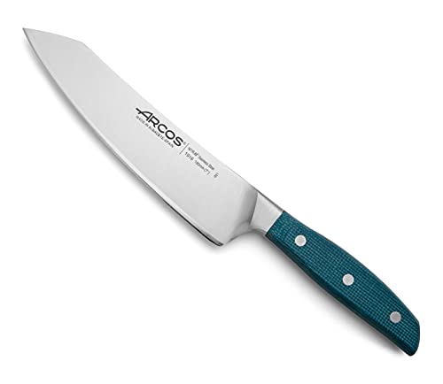 Arcos 191623 Serie Brooklyn - Santoku Messer Messer Asiatischer Art- Klinge aus Nitrum geschmiedetem Edelstahl 190 mm - HandGriff Micarta Farbe Blau (Seiden klinge) von Arcos