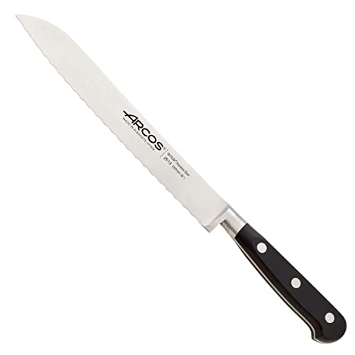 Arcos Serie Lyon - Brotmesser | Messer Arcos - Klinge aus NITRUM geschmiedetem Edelstahl 200 mm - HandGriff Polyoxymethylen (POM) - Farbe Schwarz von Arcos