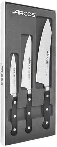 Arcos Serie Opera - Küchenmesser-Set 3 Stück (Schälmesser + Kochmesser + Rocking Santoku Messer) - Geschmiedeter Edelstahl NITRUM - HandGriff POM - Schwarze Farbe von Arcos