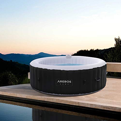 Arebos Whirlpool | aufblasbar | In- & Outdoor | 6 Personen | ⌀ 208 cm | 130 Massagedüsen | mit Heizung | 1.000 Liter | Inkl. Abdeckung | Bubble Spa & Wellness Massage von Arebos