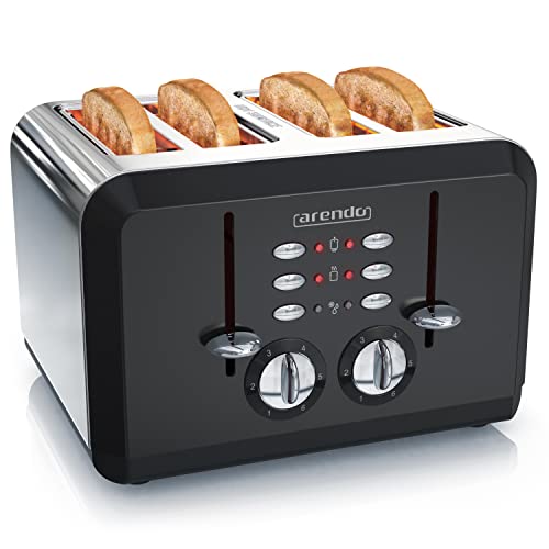 Arendo - Automatik Toaster 4 Scheiben in Edelstahl - bis zu vier Sandwich und Toast-Scheiben - Bräunungsgrad 1-6 - Aufwärm- und Auftaufunktion - Krümelschublade - 1630 Watt - GS zertifiziert von Arendo