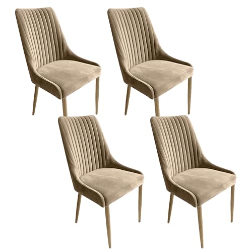 Meble Ares 4er Set Esszimmerstühle Massimo - ‎48 x 52 x 100 cm Esstisch Stühle - Stühle Esszimmer - Küchenstühle, Wohnzimmerstühle - Polsterstuhl Esszimmer - Buchenholz, Samt ‎Creme - Holz von Ares Meble