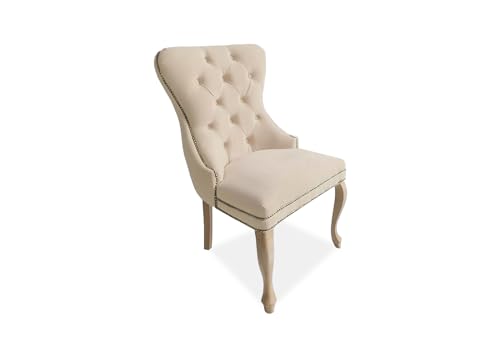 Meble Ares Esszimmerstuhl Beige - Glamour Stil - Samt Stuhl Esszimmer - Dining Chair - Buchenholz Seselstuhl Wohnzimmer - Stuhl Schminktisch - Küchenstühle - Ankleidezimmer Möbel Gesteppt von Ares Meble