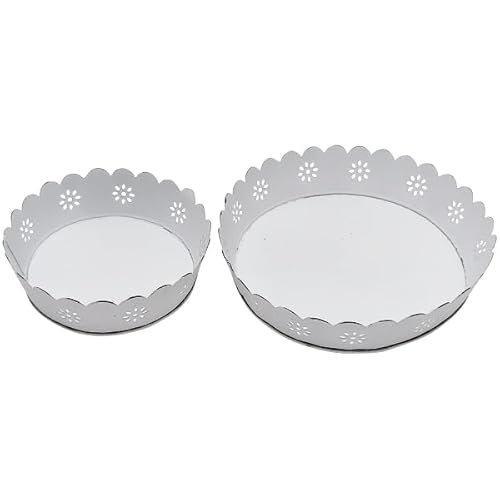 Deko Tablett 2erSet Rund Weiss Shabby Chic Metall Tablettset von Arinosa