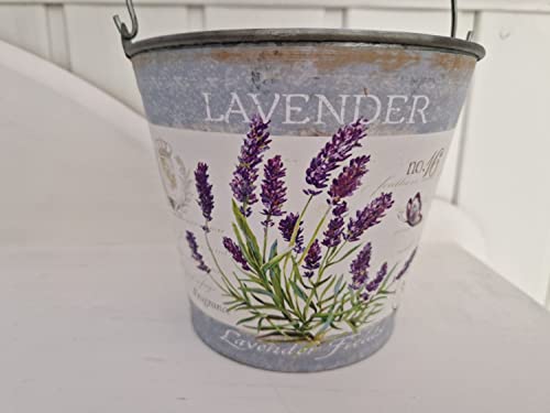 Zinkeimer Blumentopf Lavendel mit Holzgriff Ø16xH14cm + 10cm Henkel von Arinosa