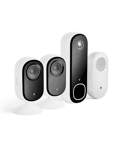 Arlo Sicherheitsset-Wohnung, 2X Indoor Kameras + 1x Video Türklingel & Türgong - Ideal Als Babyphone, Haustierkamera, Hausüberwachung, 2-Wege-Audio, Nachtsicht Secure Plan Testzeitraum von Arlo