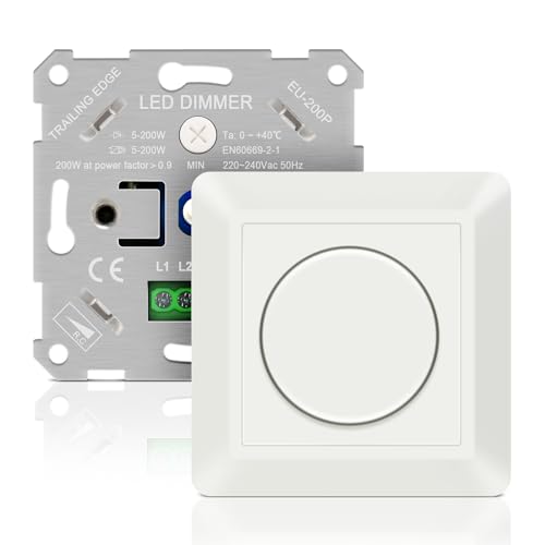 Aroidful LED-Dimmer, 5 W-200 W AC 220 V-240 V Dimmer LED für dimmbare LED-Lichter, weiß Wanddimmer, leise und geräuschlos von Aroidful