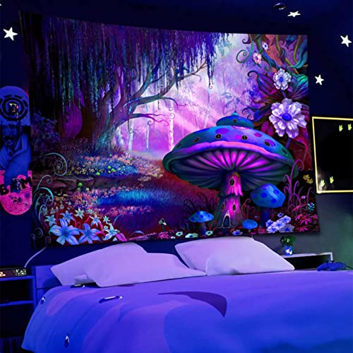 Arsey Pilze Wandteppiche Aesthetic Schwarzlicht Wandteppich Wald UV Reaktiver Wandtuch Schöne Wandbehang Natur für Kinderzimmer Wall Art Dekoration, Groß, 200 X 150cm von Arsey