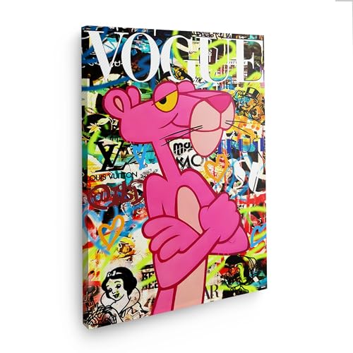 Art100 Leinwandbild - Pink Panther Vogue 120x80cm Hochwertiger Kunstdruck, Leinwandbild | modernes Wandbild Pink Panther Pink Panther Vogue | coole Wandbilder für das Wohnzimmer | Art Bilder von Art100