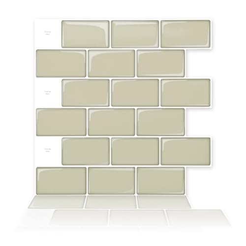 Art3dwallpanels 10 Bögen Fliesenaufkleber zum Abziehen und Aufkleben selbstklebender Fliesenspiegel für Küche und Bad 30,5 x 30,5 cm Beige von Art3dwallpanels