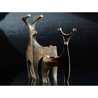 Dekorativer Hirsch-Set-Teelichthalter, Personalisierte Hirsch-Skulptur-Kerzenhalter, Modernes Handgemachtes Abstraktes von ArtOfAnatoliaCo