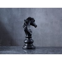 Dekorative Schwarze Ritter-Schachfigur, Handgefertigte Moderne Pferdestatue, Einzigartiges Haus Und Büro Skulptur Dekor Geschenk von ArtOfAnatoliaCo
