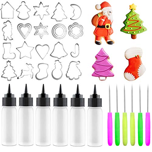 Artcome Cookie Dekorieren Werkzeug Set 40 Stk, 28 Stk Cookie Cutter, 6 Stk einfach drücken Schreibflaschen, 6 Stk Zucker Stir Nadeln, Cookie Dekoration liefert Kit für DIY Dekorieren Keksen und Kuchen von Artcome