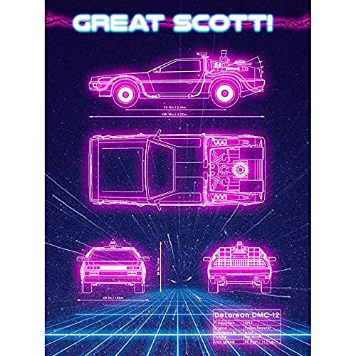 Artery8 80s Synthwave Blueprint Sports Car Space Time Travel Art Print Canvas Premium Wall Decor Poster Mural Blau Platz Reise Wand Deko von Artery8