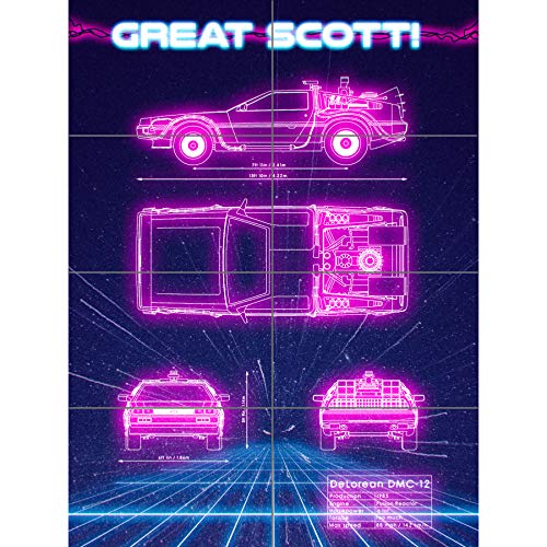 Artery8 80s Synthwave Blueprint Sports Car Space Time Travel XL Giant Panel Poster (8 Sections) Blau Platz Reise von Artery8