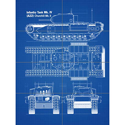Artery8 Churchill British Heavy Tank Mark II Blueprint Plan XL Giant Panel Poster (8 Sections) Kirche britisch Panzer Blau von Artery8