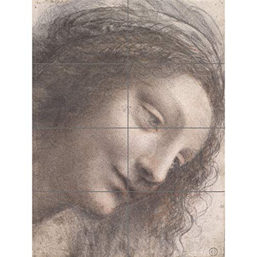 Artery8 Da Vinci Head Virgin Three-Quarter View Facing Right Drawing XL Giant Panel Poster (8 Sections) Aussicht Zeichnung von Artery8