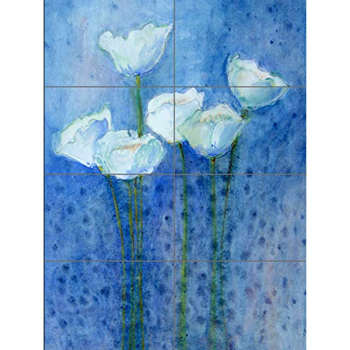 Artery8 Flower White Tulips On Blue XL Giant Panel Poster (8 Sections) Blume Blau von Artery8