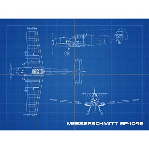 Artery8 Messerschmitt Bf 109E Fighter Plane Blueprint Plan XL Giant Panel Poster (8 Sections) Kämpfer Ebene Blau von Artery8