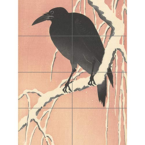 Artery8 Ohara Koson Crow On Snowy Branch Japanese Painting XL Giant Panel Poster (8 Sections) Schnee japanisch Gemälde von Artery8