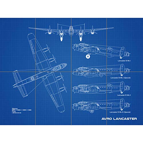 Artery8 Avro Lancaster Bomber Aircraft Plane Blueprint Plan XL Giant Panel Poster (8 Sections) Ebene Blau von Artery8
