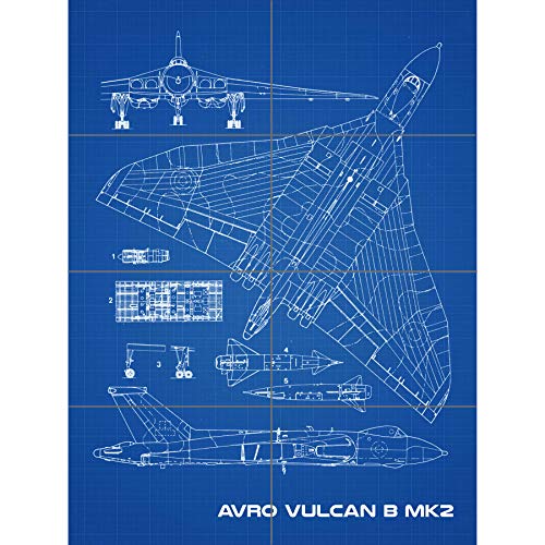 Artery8 Avro Vulcan Strategic Bomber Aircraft Blueprint Plan XL Giant Panel Poster (8 Sections) Blau von Artery8