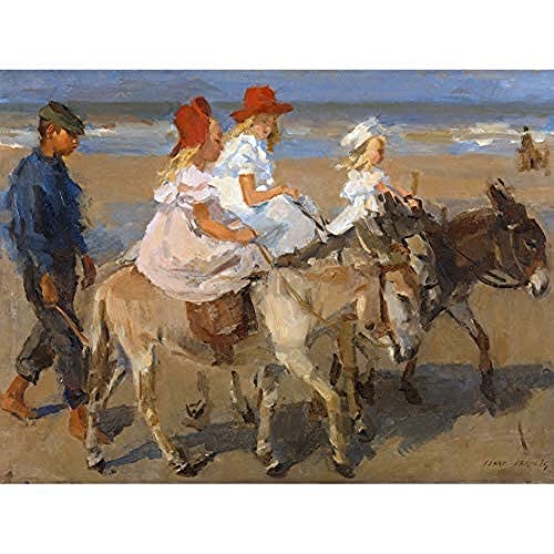 Isaac Israels Esel Rides On The Beach Portrait Kunstdruck Leinwand Premium Wanddekoration Poster Wandbild von Artery8