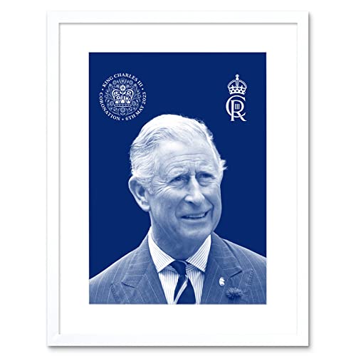 Artery8 King Charles III Coronation Royal Blue Portrait Picture with Crest and Emblem Artwork Framed Wall Art Print 9X7 Inch von Artery8