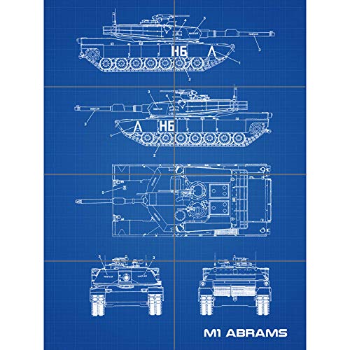 Artery8 M1 Abrams American Main Battle Tank Blueprint Plan XL Giant Panel Poster (8 Sections) amerikanisch Schlacht Panzer Blau von Artery8