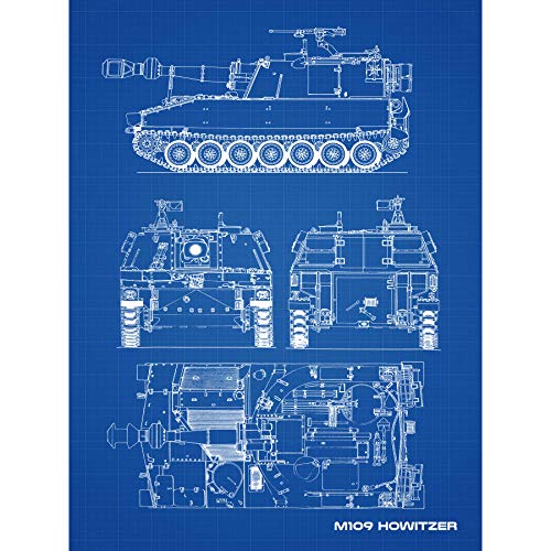 Artery8 M109 Howitzer Artillery US Military Blueprint Plan Large Wall Art Poster Print Thick Paper 18X24 Inch Militär Blau Wand Poster drucken von Artery8