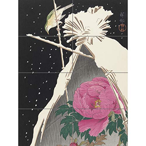 Artery8 Ohara Koson Siberian Bluechat Next To A Peony XL Giant Panel Poster (8 Sections) Blau von Artery8