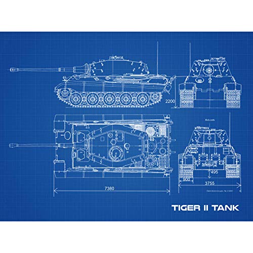 Artery8 Tiger II Panzerkampfwagen Heavy Tank Blueprint Plan Extra Large XL Wall Art Poster Print Panzer Blau Wand Poster drucken von Artery8