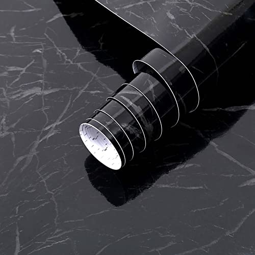 Arthome Schwarz Klebefolie Marmor Folie 44cmx3m Abziehen und Aufkleben Tapete Selbstklebende Vinyl Dekorative Folie für Möbel Schreibtisch, Küche Arbeitsplatte, Regal Liner Cover Oberflächen von Arthome WALL DECOR