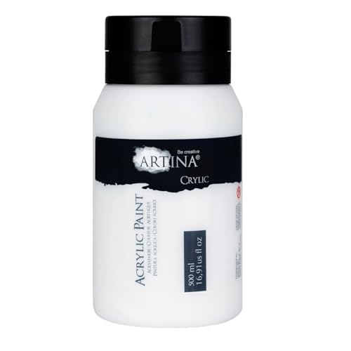 Artina Acrylfarben 500 ml Tube Titanweiss Crylic - Schnelltrocknende Profi Künstler Acryl Farbe - Malfarbe Wasserfest & Hohe Pigmentierung - Lebendige Farben für Leinwand, Steine, Holz etc von Artina