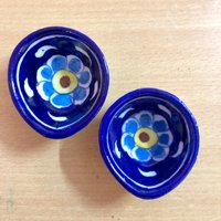 2 Stück Handgemalt Jaipur Blue Pottery Diya Dipak Deepak Diwali Laxmi Puja D1 Free Ship von ArtisanCraftedJewelz