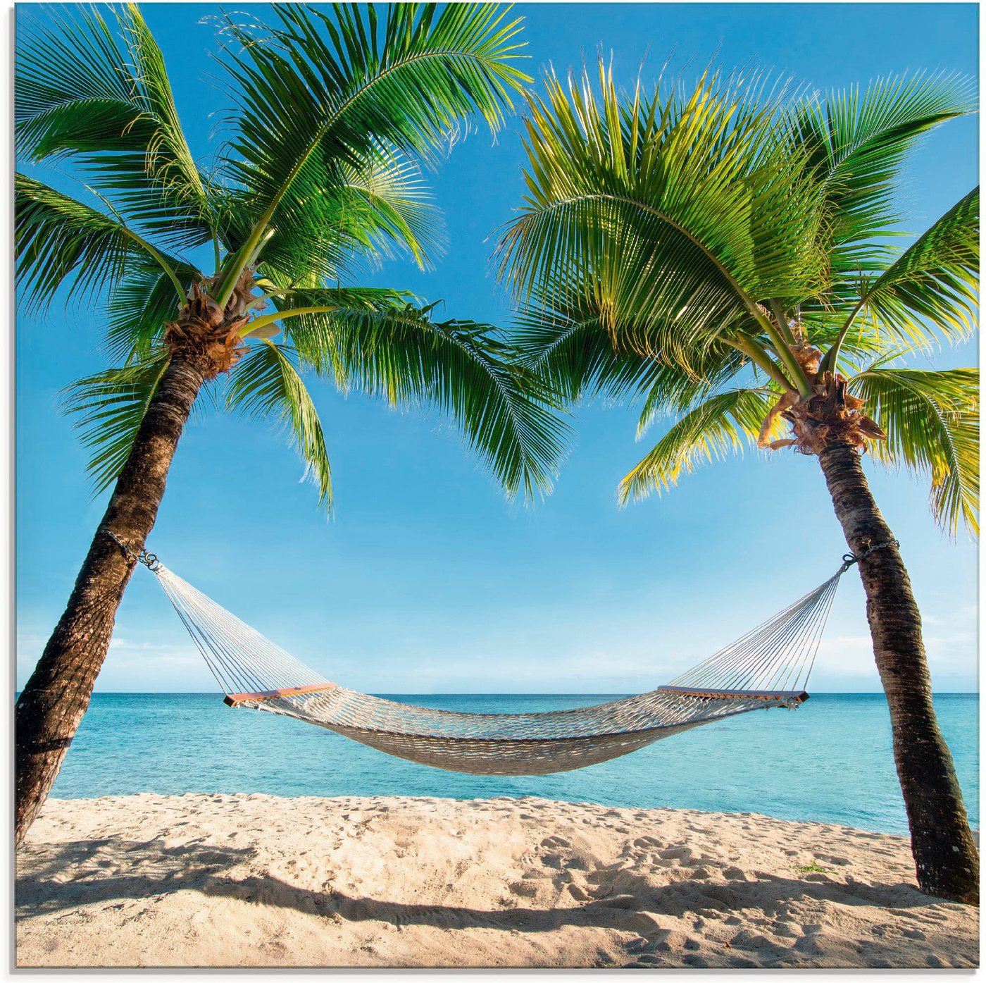 Artland Glasbild Palmenstrand Karibik mit Hängematte, Amerika (1 St), in verschiedenen Größen von Artland