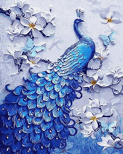 Artnapi Malen nach Zahlen Erwachsene mit Rahmen | DIY Handgemalt | Tiere - Schöner Pfau | Kit für Anfänger und Erwachsene | Set inklusive Acrylfarben & Pinsel | 40x50cm Leinwand | Ideal als Geschenk von Artnapi