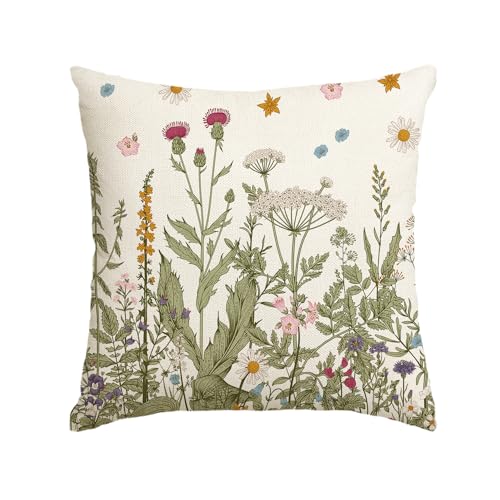 Artoid Mode Antike Kräuter Wilde Blumen Frühling Kissenbezug, 80x80 cm Saisonnal Zierkissenbezug Cushion Cover Couch Wohnzimmer Deko von Artoid Mode