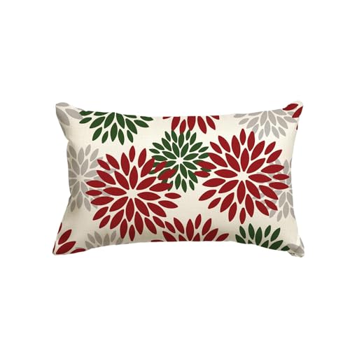 Artoid Mode Blumen Rot Grün Dahlien Weihnachten Kissenbezug, 30x50 cm Saisonnal Winter Zierkissenbezug Couch Wohnzimmer Deko von Artoid Mode