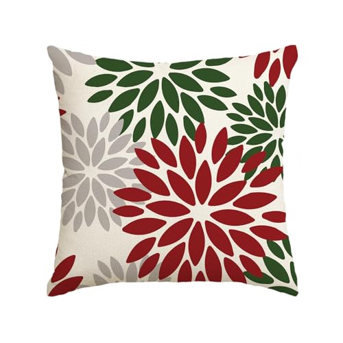 Artoid Mode Blumen Rot Grün Dahlien Weihnachten Kissenbezug, 45x45 cm Saisonnal Winter Zierkissenbezug Couch Wohnzimmer Deko von Artoid Mode