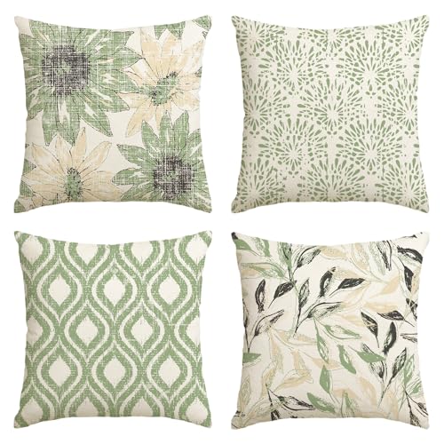 Artoid Mode Grün Retro Gänseblümchen Frühling Kissenbezüge 4er Set, 50x50 cm Saisonnal Zierkissenbezug Cushion Cover Couch Wohnzimmer Deko von Artoid Mode