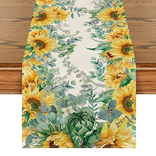 Artoid Mode Sonnenblume Eukalyptus Sommer Tischläufer, Saisonnal Küche Tisch Dekoration Drinnen Urlaub Party Dekor 40x180 cm von Artoid Mode