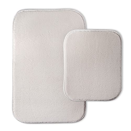 Artwelt Badezimmerteppich Set 2 teilig rutschfest Badematte Badevorleger Duschvorleger Absorbierende Badteppich für Badezimmer 50x80 & 40x50 Creme von Artwelt