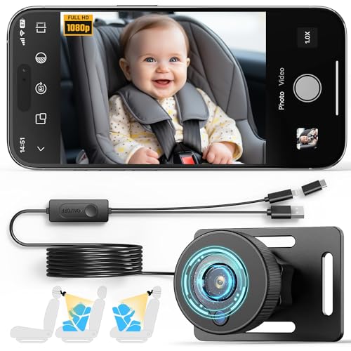 Ashfly 360° Baby Autospiegel - Rücksitzspiegel fürs Baby 1080P Baby Auto Spiegel Kamera - Baby Auto Rücksitz Monitor mit 150° Weitwinkel, Nachtsicht, Universeller Baby Spiegel Auto für iPhone von Ashfly