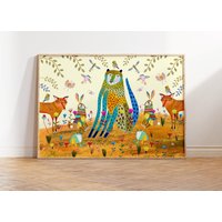 Tier-Kunstdruck Für Kinder Und Kinderzimmer-Wanddekoration - Leopard Hasen in Der Natur Spielzimmer-Dekoration Kleinkinder- Babyzimmer von AshleyPercivalPrints