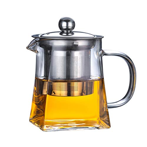 Glas-Teekanne mit Edelstahl-Teesieb und Deckel, Borosilikatglas-Teekessel für Herd geeignet, Blühende und lose Blätter, quadratisch, 750 ml Glas-Teekanne mit Edelstahl-Teesieb und Deckel, Borosilikatglas-Teekessel für Herd geeignet, Blühende und lose Blätter, quadratisch, 750 ml von Asng
