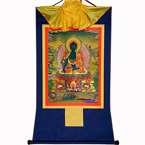 Buddha Wandteppich, Tibetischer Thangka, Thangka-Gemälde, buddhistischer Wandteppich, tantrischer tibetischer Buddhismus-Thangka-Wandbehang, Bhaisajyaguru, Medizin-Buddha, buddhistischer Wandteppich a von AthuAh