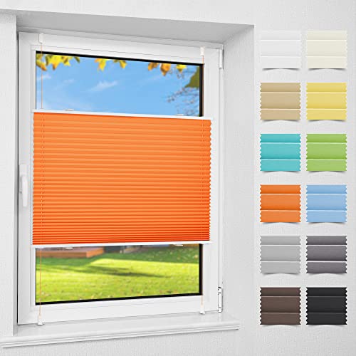 Atlaz Plissee Klemmfix ohne Bohren (45 x 120,Orange) Plisseerollo Fensterrollo mit Klemmträger, Faltrollo Jalousie für Fenster und Tür, Blickdicht, Sichtschutz und Sonnenschutz von Atlaz