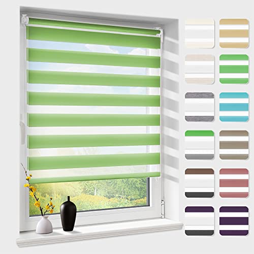 Doppelrollo klemmfix ohne Bohren, Duo Rollos für Fenster & Tür mit Bohren, Version 2024 Grün 65x130cm (BxH), Fensterrollo lichtdurchlässig & verdunkelnd, Klemmrollo Sonnenschutz von Atlaz